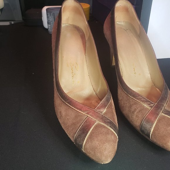 Classic David Evins Brown Suede pump with Bronze trim Size 7.5 B - Picture 4 of 6